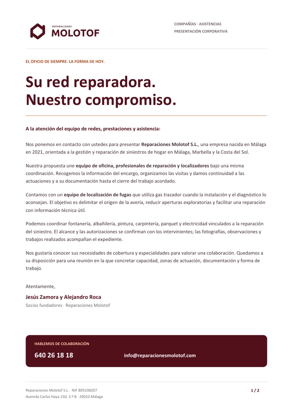 Carta de presentación de Molotof